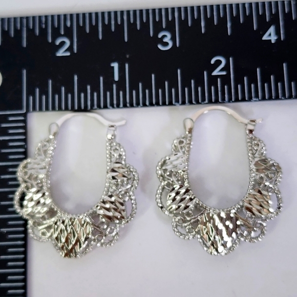 Silver Basket Style Hoop Earrings New - Picture 8 of 8